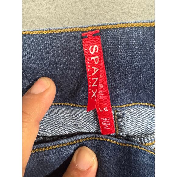 Spanx Legging Jeans Large Denim Raw Hem Distressed High Rise Medium Wash Stretch - Picture 2 of 7